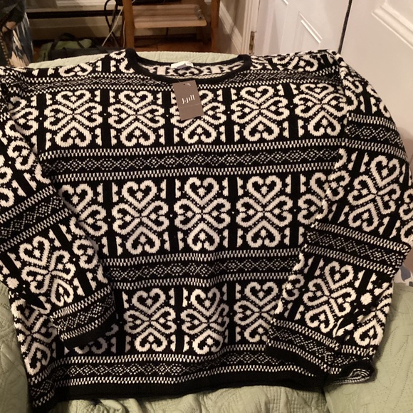 J. Jill black and white Celtic design sweater size XL, wool blend - Picture 1 of 3